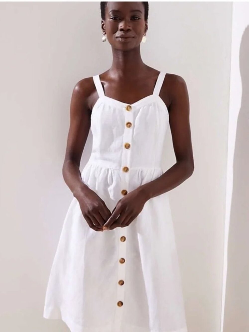 LOFT Linen Blend Button Up Summer Sleeveless Dress | White Size 0